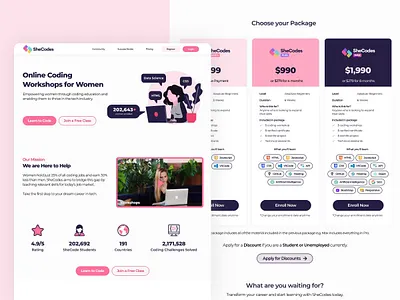 SheCode Redesign - Penpot branding challenge design illustration logo shecodes ui uplabs website