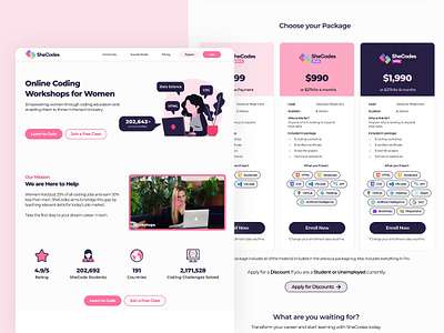 SheCode Redesign - Uplabs Challenge branding challenge design illustration logo shecodes ui uplabs website