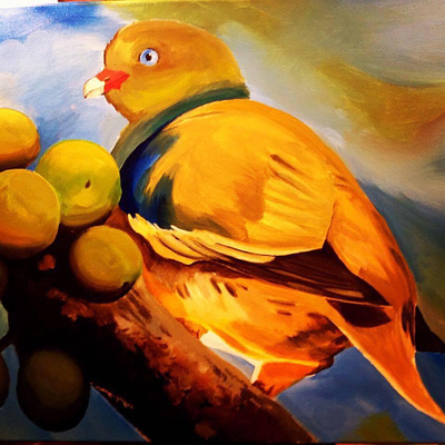 Fig bird acrylic canvas sable brush