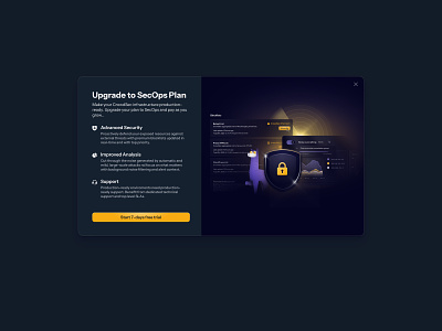 Upgrade Modal crowdsec cybersecurity dark features illustration modal payment saas security theme ui upgrade ux window