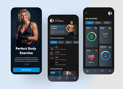 Fitness Mobile App app blue burn calories app chart dark dark theme design fitness fitness app mobile app sport ui uiux workout workout app
