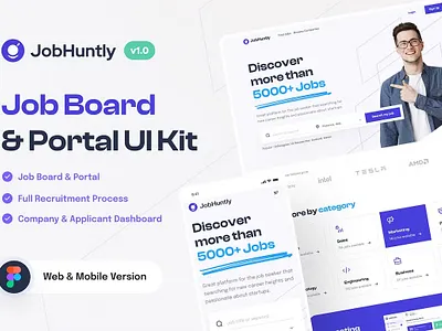 Job Huntly Job Board & Portal UI Kit company reviews design employer employer branding interview job alerts job categories job location job portal job posting job recommendations job search job seeker recruitment resume salary talent management ui kit website website ui kit