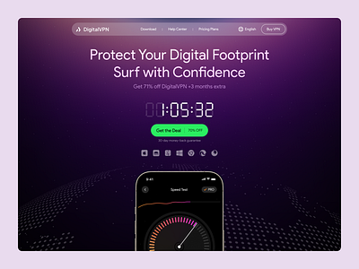 VPN Landing Design app dark mode design digitalvpn internet ip landing mobile privacy proxy safe security ui ux vpn vpnconcept