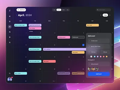 2nd Calendar Template for Quickit UI Kit 3d ai app calendar dark dashboard design event free freebie month navigation quickit template theme udix ui ux web widgets