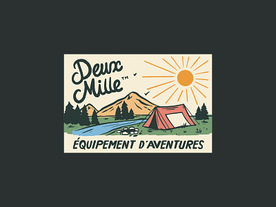 Deux-Mille Clothing brand Label Design adventure badge bonefire branding camping clothing brand design fashion brand graphic design illustration label design logo mountain nature outdoor brand outdoor clothing tent typography vector