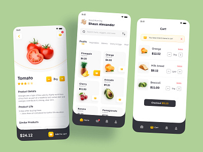 Grocery App grocery grocery app grocery shopping grocery ui home screen my cart new online shopping ui uiux ux