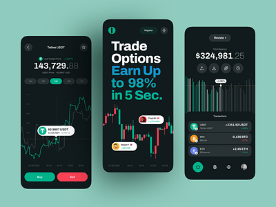 Crypto Mobile App Design android app app design balance bitcoin blockchain crypto cryptocurrency dark theme finance fintech ios mobile mobile app design mobile ui product design tether trading app ui ux wallet