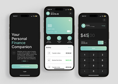 Finance Mobile App app application bank banking card dark design figma finance gradient money ui uxui