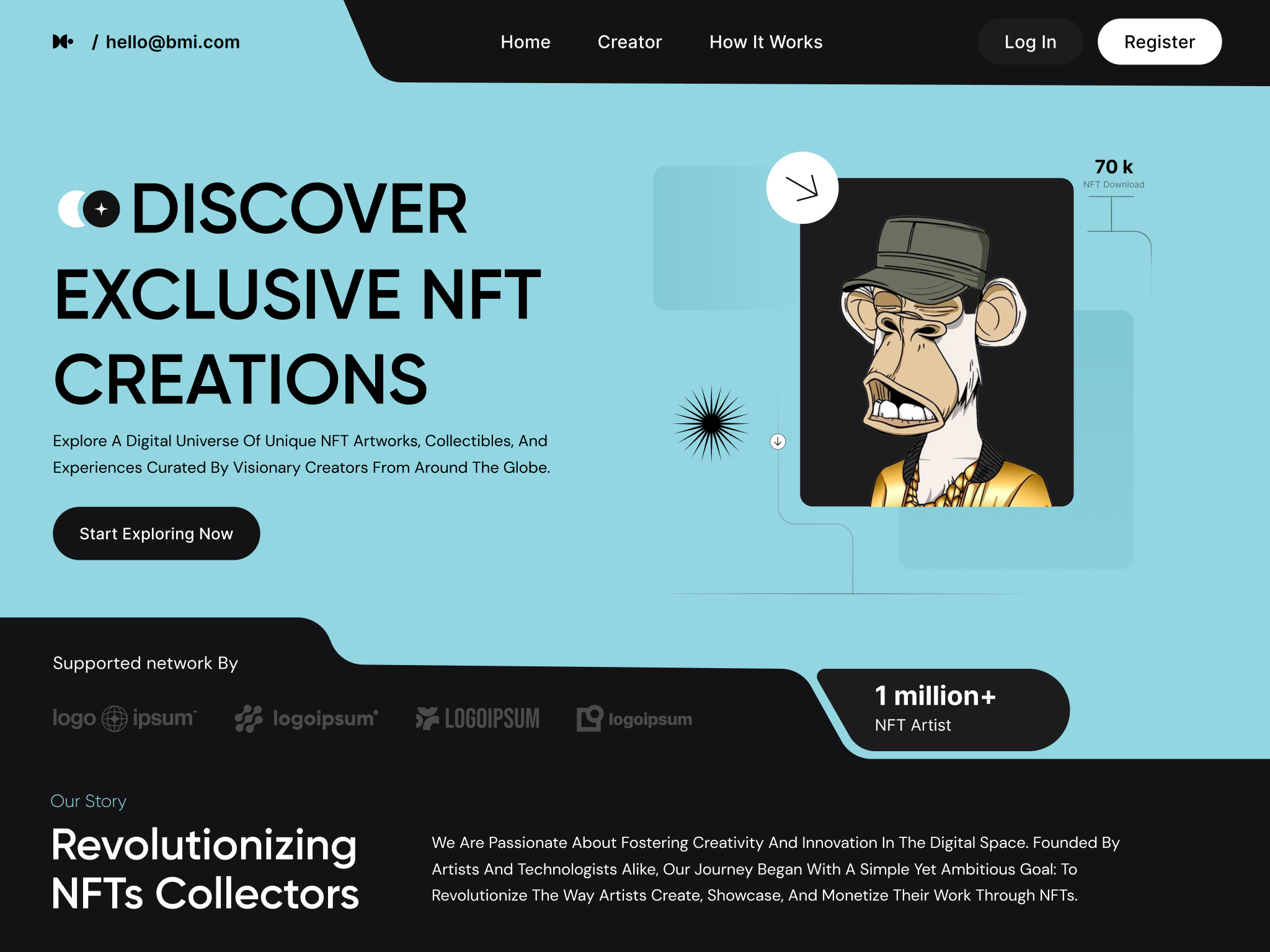 NFT Generator Web Landing Page art blockchain cryptoart cryptocollectibles digital digitalart digitalcollectibles landingpage nft nft web page nftdesign ui web landing page