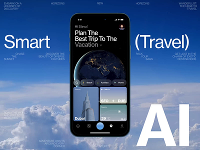 Smart Ai Travel design excursion expedition interface ios journey main mobile news slide tour traval trek trip video