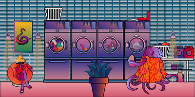 Cosmic Laundry alien art artdesign cosmic cyberpunk flat future gradient graphic graphic design illustration illustrations illustrator laundry monster vector art vector illustration