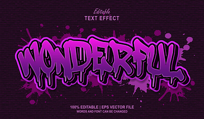 Text Effect Wonderfull Style Graffiti 3d mockup paint