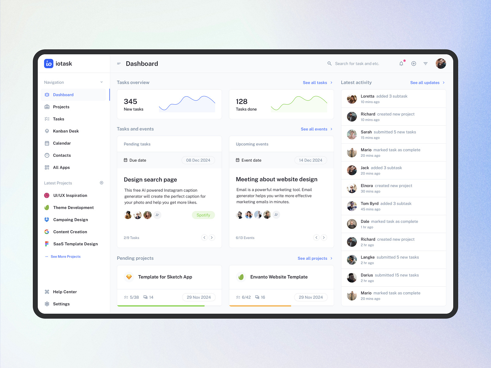 Dashboard UI design from IOTask UI Kit by WhiteUI.Store on Dribbble