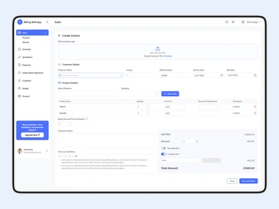 Billing Web App | Create Invoice UI | Saas Tool accounting application billing billing web app branding create invoice dashboard app designinspiration digital invoice invoice invoicing minimalistic product details saas ui userinterface ux web app webapp webdesign