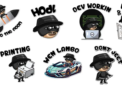 Telegram Sticker Pack for Crypto Project branding cartoon crypto design graphic graphic design kid drawing logo meme meme cartoon pepe spooderman sticker telegram tg zorro