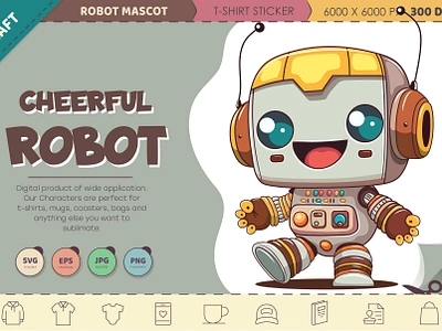 Cheerful cartoon robot. android art cartoon character chibi comic cyborg futuristic illustration machine mascot robot sticker vector