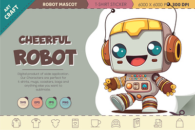 Cheerful cartoon robot. android art cartoon character chibi comic cyborg futuristic illustration machine mascot robot sticker vector