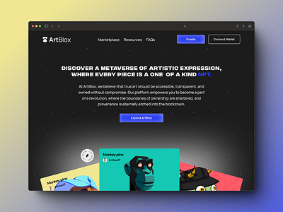 ArtBlox Nft marketplace landing page design nfts ui ux web 3 web design