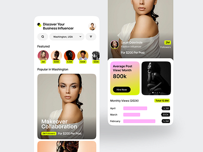 Influencer App android app best discover graph influencer ios minimal mobile mobileapp portfolio statitics ui ux
