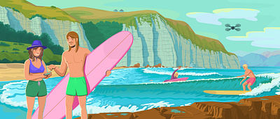 Surfari characters design illustration people retro style styletest ui vector website