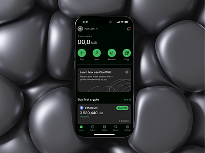 CoinWell Wallet - Empty Dashboard clean cryptocurrency dark mode dashboard empty ethereum figma guide ios learning mobile nft product design ui ux wallet