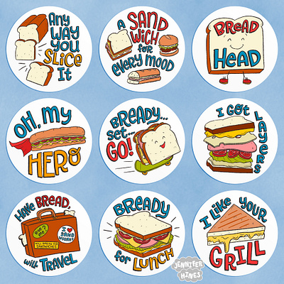 Sandwich Sticker Series cute illustration food illustration food sticker handdrawn handlettered illustration lettering lettering art sticker sticker design