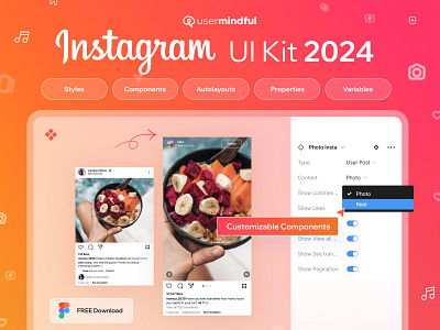 FREE Instagram UI Kit 2024, available on Figma Community app design behavior design behavior engine components dark mode design system figma instagram light mode mobile mobile app mobile design social media socialmedia ui ui design ui kit ux ux design variables