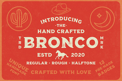 Bronco Font Collection + Extras aurora brand branding bronco font graphic design grunge halftone horse illustration logo logos logotype mustang retro type type design typeface vector vintage