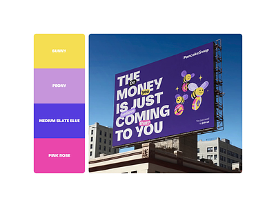 PancakeSwap: color palette animation banner billboard brand branding color color palette crypto cryptocurrency design finance fintech graphic design identity illustration logo motion graphics poster