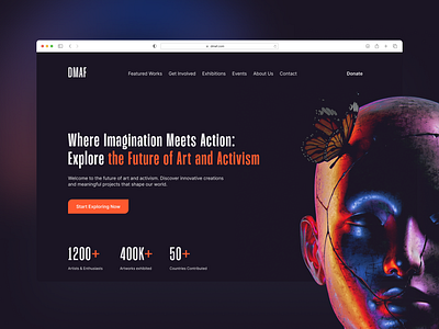 Website for the digital museum of the art of the future 3d ai bright dark design figma future gallery mainscreen museum tech ui ux webdesign website