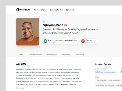 Mentor Profile creative creative design figma mentor profile profile profile design simple design teacher profile ui user user exprience design user interface design user profile ux design