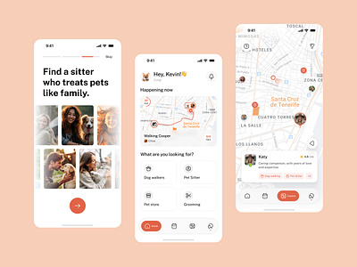 Pet services - mobile app animal app clean design dogs interface map mobile onboarding pets services ui ux