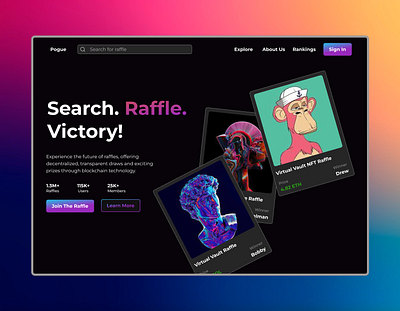 NFT raffle website - dark theme nft product design uidesign uiuxdesign web 3 website