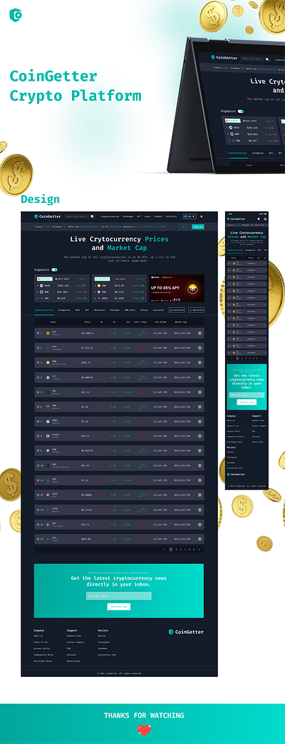 Coingetter crypto platform coin crypto design landing page live trade trading ui user experience ux web 3