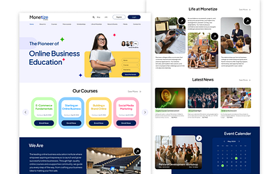 Educational Website Landing Page courses eventcalender institute landingpage lifeat media minimal modern news template ui uidesign website