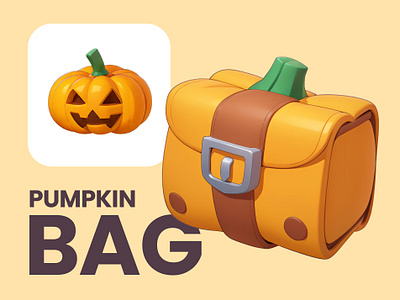 Pumpkin Bag Cartoon Illustration 3d bag cartoon cute halloween icon illustration orange pumpkin rendering