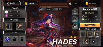 CHARACTER PAGE UI CONCEPT - MOBILE GAME artificial intelligence ui videogame