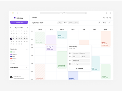 Calendar Dashboard activity app branding calendar concept design dashboard design desktop event light meeting modern reminder reminder dashboard schedule ui ui design uiux ux ux design