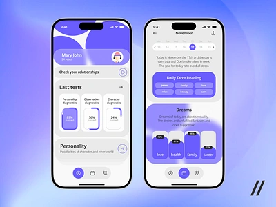 Self-Care Mobile iOS App android app branding dashboard design dreams graphic design interface ios mental health mobile mobile app mobile ui personality purrweb self care spirituality tarot ui ux