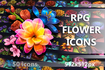 RPG Flower Game Icons 2d art asset assets fantasy flower flowers game game assets gamedev icon icons illustration indie indie game mmorpg psd rpg set