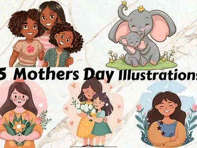 5 Mother's Day Illustrations 3d abstract art aesthetic aesthetic print aesthetic printable aesthetic wall art animation artist branding design graphic design illustration logo mother mothers day motion graphics ui