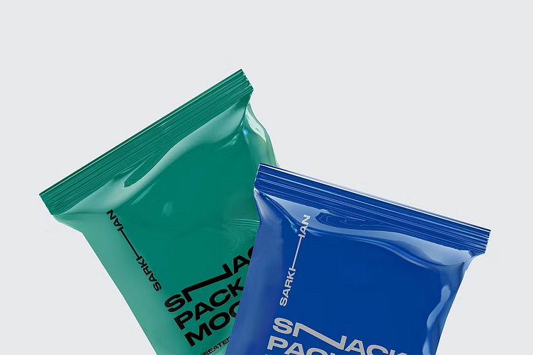 Two Glossy Snack Packages Mockup by Creative Shopify And Mockups Design