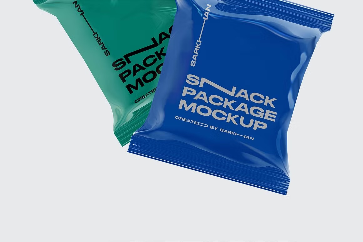 Two Glossy Snack Packages Mockup by Creative Shopify And Mockups Design