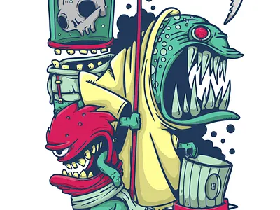 Monster party cartoon character characters comic creature dog doodle graffiti illustration monster pet skull