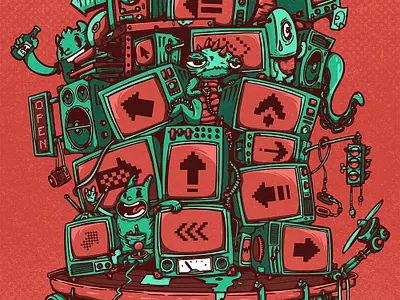 Tv proyect cartoon character characters color comic creature doodle illustration machine mechanical monster proyect tv vector