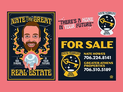 Nate The Great Real Estate apparel athens branding design flat for sale georgia graphic design illustration logo magic occult poster design real estate realtor sign ui whimsical