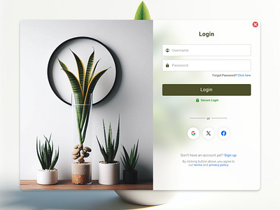 Login screen for plant lovers design login registration signup sketch ui web