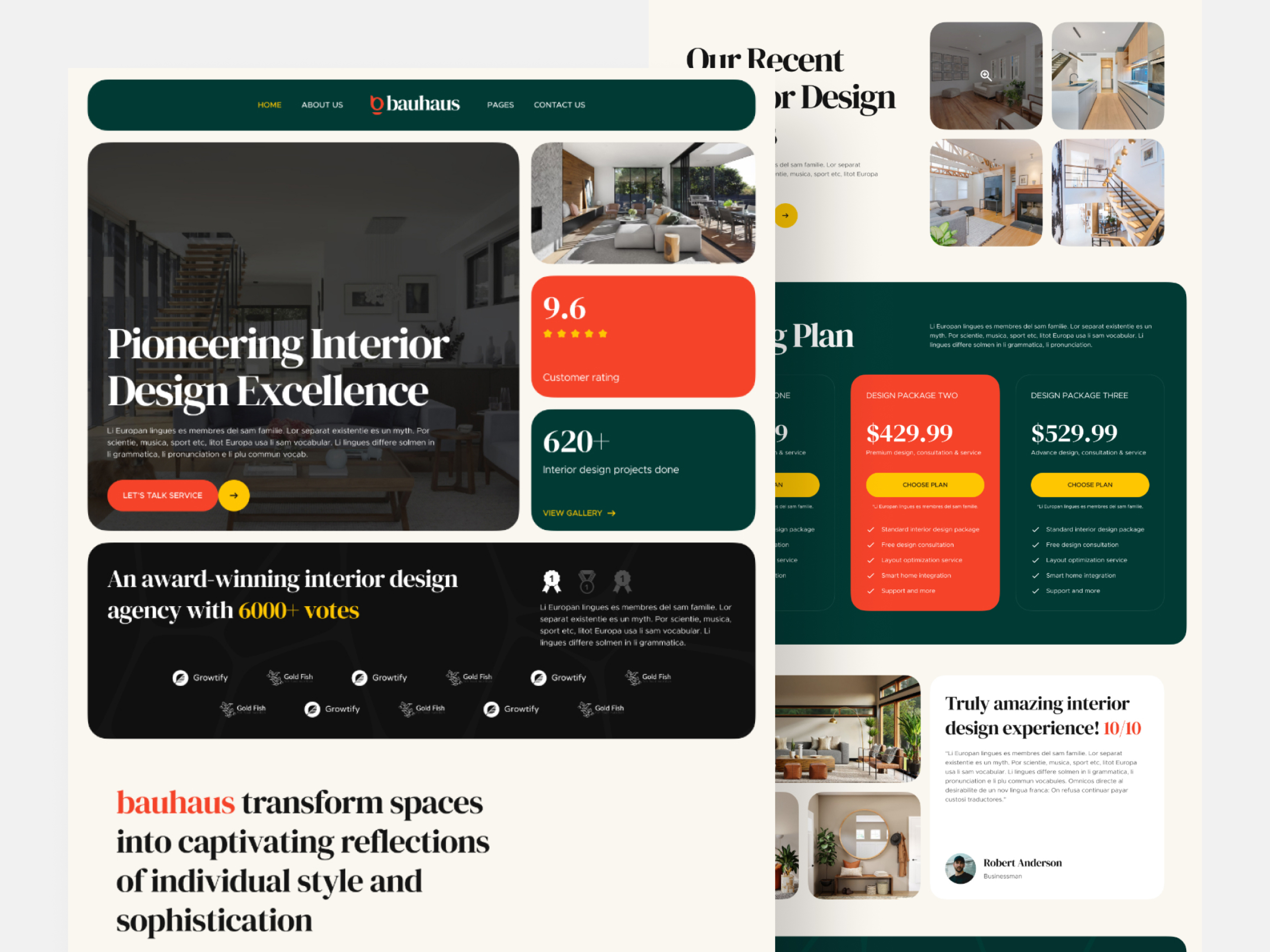 Interior Web Design - Bauhaus contemporary decoration elementor green home house interface interior interior design minimalist modern orange real estate simple uiux user interface web web design wordpress