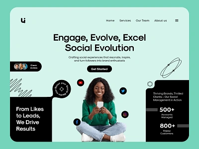 Social Media Landing Page branding clean dark theme dashboard design interface landing page mac minimal minimal design social social media website ui ui design uiux user interface ux ux design uxui website