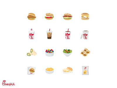 Chick-fil-a Iconography 3d branding chickfila color flat food icon design icon set iconography icons marketing system ui